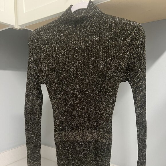 Veronica Beard Lilia Metallic Knitted Mock Turtleneck Flared Cuff Sweater Top S - Picture 2 of 2